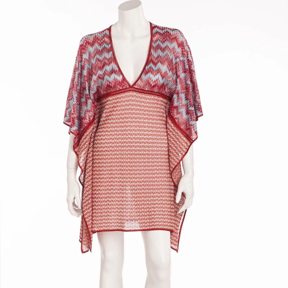 MISSONI dress / cover up / cape in red and blue knit
